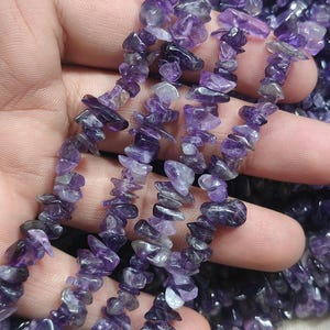 33" natural amethyst freeform uncut chips beads for jewellery making and DIY projects