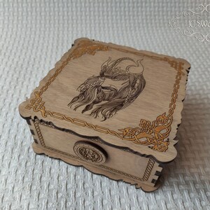 Wooden Viking Face Laser Engraving Gift Box with Lid Laser Cut Home Decor