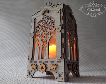 Wooden Gothic Architecture Style Tea Candle Holder Laser Cut Home Decor 4