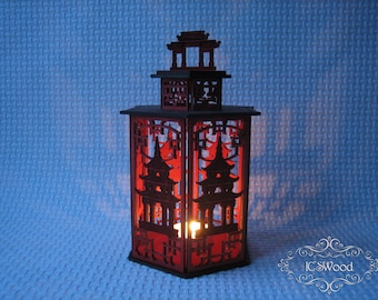 Wooden  Candle Holder for Tea Candles in Chinese Style with Pagoda for Comfort in Your Home