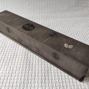 Wooden Box for Incense Sticks with a Flower Design and Metal Leaves, Laser Cut, for Interior Decoration