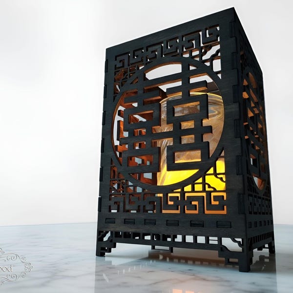 Wooden Double Happiness Chinese Wedding Symbol Tea Light Candle Holder Laser Cut Home Decor