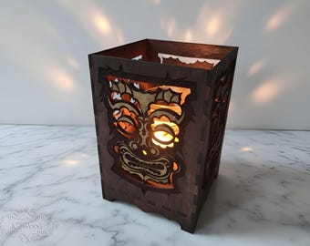 Wooden Polynesian Mask Tea Light Candle Holder Laser Cut Home Decor
