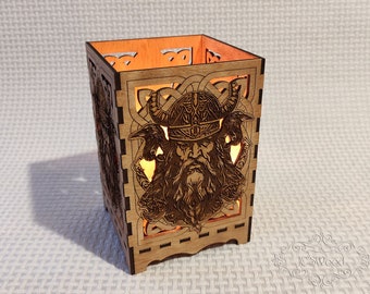 Wooden Odin Viking Style Tea Light Candle Holder Laser Cut Home Decor