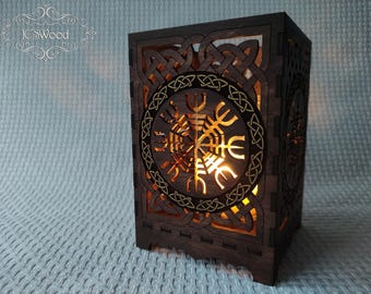 Laser Cut Wooden Viking Aegishjalmur Tea Light Candle Holder