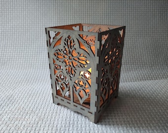 Wooden Gothic Architecture Style Tea Candle Holder Laser Cut Home Decor 2-1