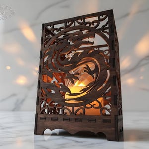 Wooden Chinese Dragon Tea Light Candle Holder Laser Cut Home Decor