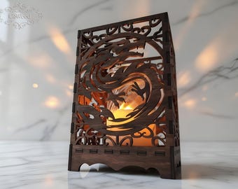Wooden Chinese Dragon Tea Light Candle Holder Laser Cut Home Decor