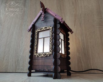 Wooden Old House Rustic Style LED Night Lamp Laser Cut Home Decor