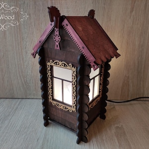 Wooden Old Russian House Style LED Night Lamp Laser Cut Home Decor