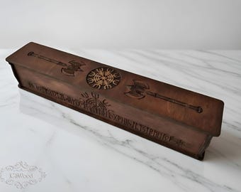 Runic Incense Box - Gothic Viking Ritual Decor with Vegvisir & Axes