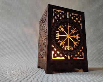 Laser Cut Wooden Viking Runic Compass Vegvisir Tea Light Candle Holder