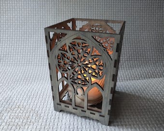 Wooden Gothic Architecture Style Tea Candle Holder Laser Cut Home Decor 1-1