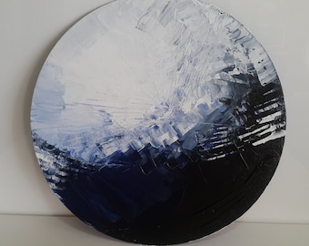 Blue Ocean abstract painting Acrylic on round panel painting, home and office decor gift