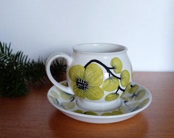 Arabia Sinilehti Large Tea Cup and Saucer, Designed by Esteri 