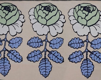 Marimekko Maalaisruusu rose cotton fabric, 140 x 42 cm, row of 6 roses, home docor, upholstery, wall hanging fabric, sewing fabric