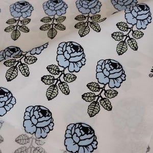Marimekko Vihkiruusu blue rose cotton fabric, sold by half yard, 46 x 140cm, black white handcraft fabric, upholstery, sewing fabric