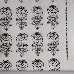 Marimekko Vihkiruusu cotton fabric, sold by half yard, 46 x 140cm, black white handcraft fabric, upholstery, sewing fabric