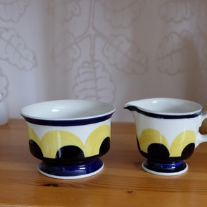 Arabia Paju sugar bowl and creamer , hand painted vintage ceramic designed by Anja Jaatinen-Winquist