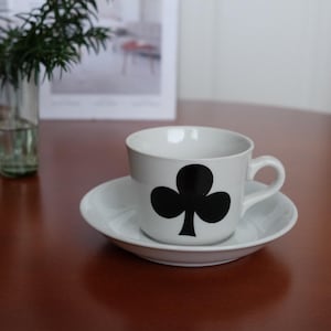 Arabia Finland Pelikortti Risti (Playing cards CLUBS) coffee cup and saucer made in Finland vintage ceramic teacup, Kaj Franck