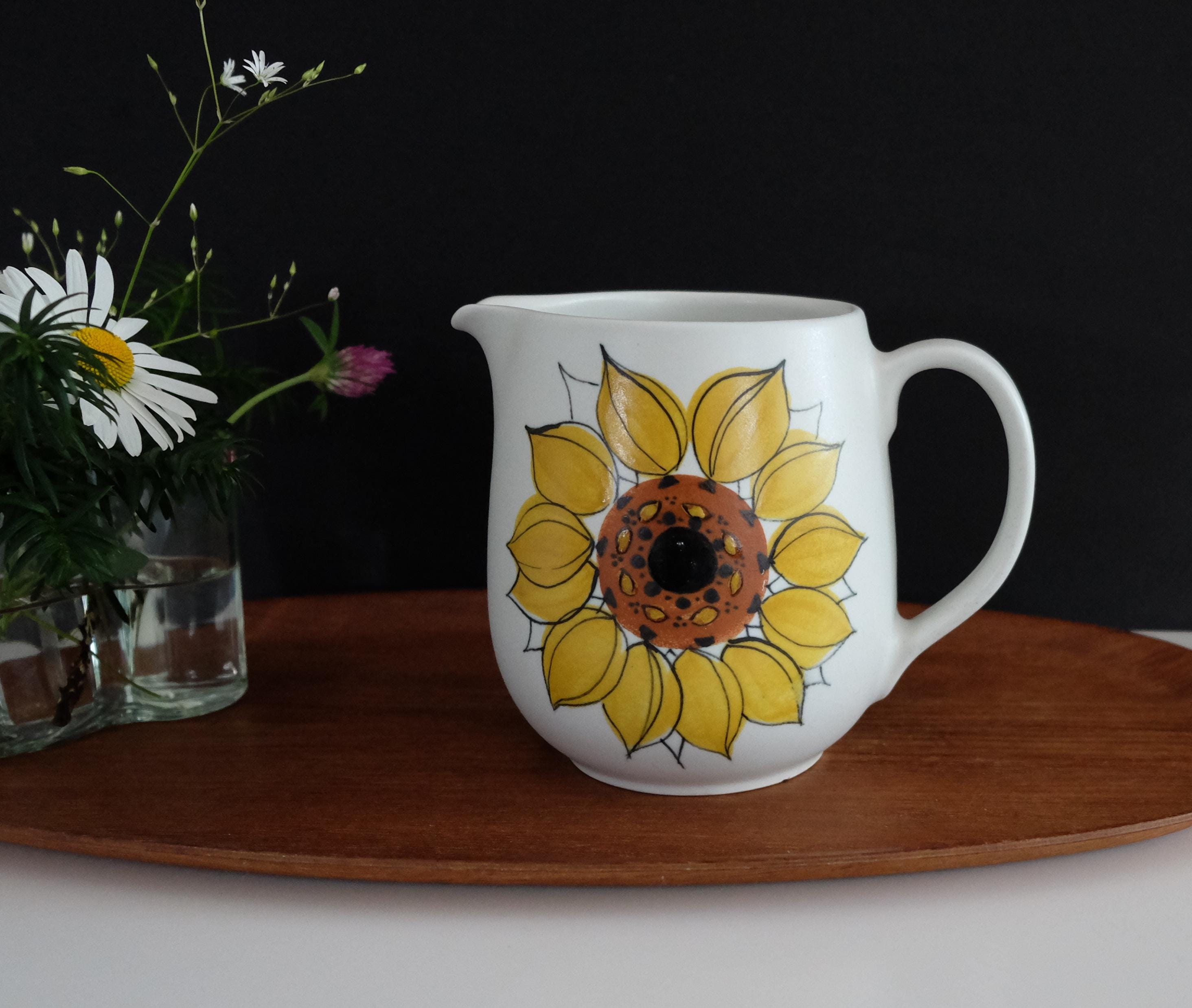 Arabia Finland Arabia Aurinkoruusu Pitcher, Hand Painted Sunflower