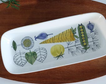 Arabia Finland Vegeta Vintage Servierplatte, Tablett, handbemalte Keramikplatte, Esteri Tomula