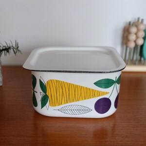 Arabia Finland Finel VEGETA Canister, Enamel Butter Box Candy Box 
