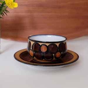 Arabia Atelje Arabia Kalevala coffee cup and saucer, hand painted vintage tea cup 200ML, vintage ceramic tableware, Raija Uosikkinen