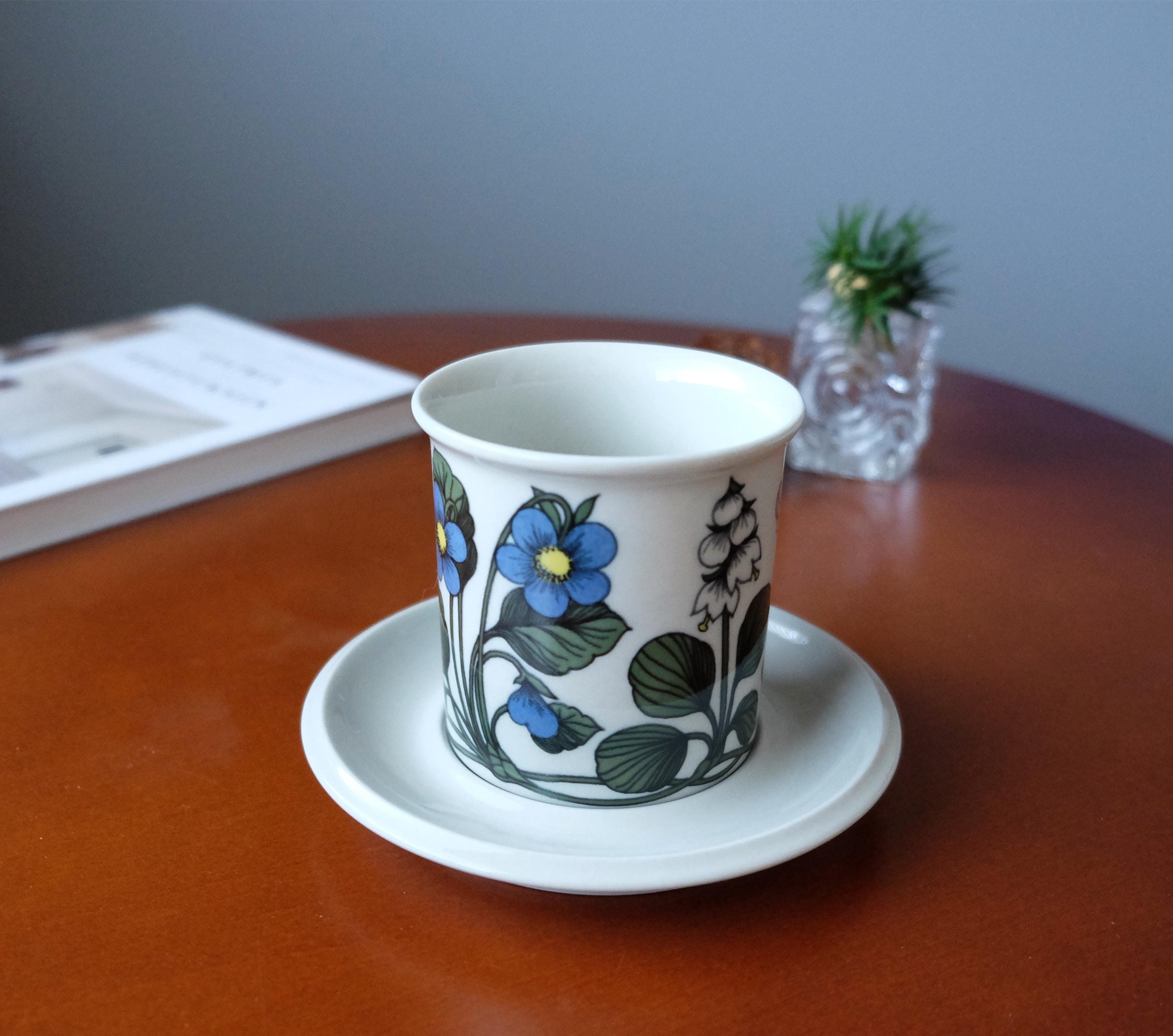 Arabia Finland Blue Rose Pattern Dishes Cup and Saucer Sugar