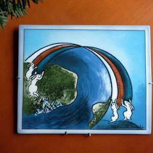 Arabia Finland Heljä Liukko-Sundström bunny wall plate, vintage ceramic plate home decor, wall hangings 25.5 x 21 cm