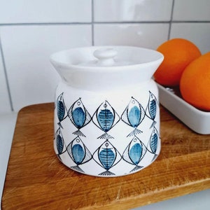 Arabia Finland vintage jar with lid, hand painted jar designed by Raija Uosikkinen ceramic container, vintage porcelain tableware
