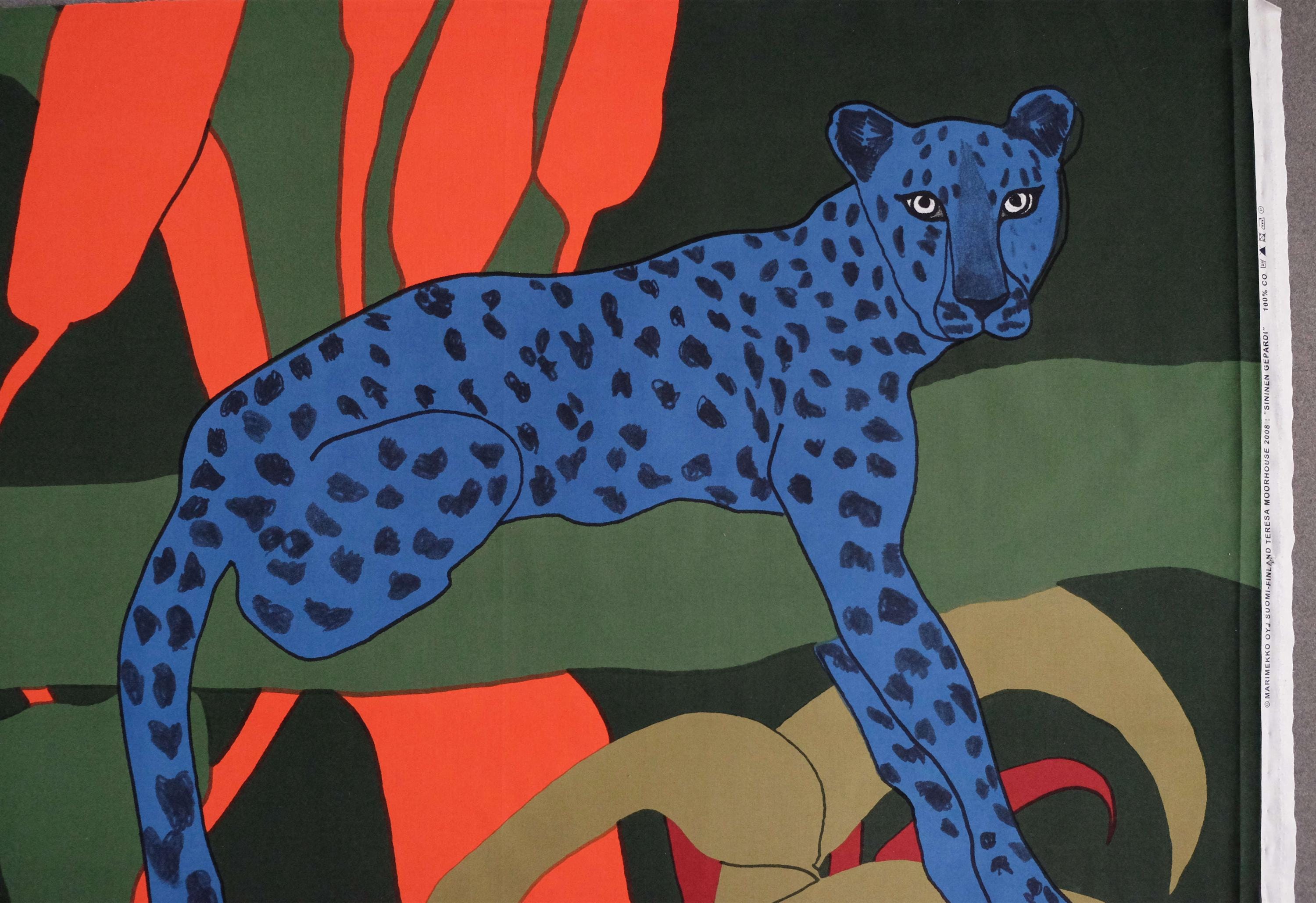Marimekko Sininen Gepardi Blue Cheetah Cotton Fabric Panel Home