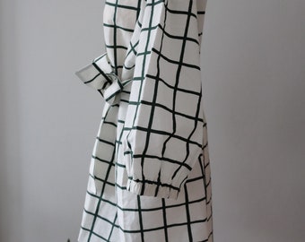 New, unused Marimekko Nummi Iso ruutu tunic green- white colors cotton fabric dress L size 38-40 size