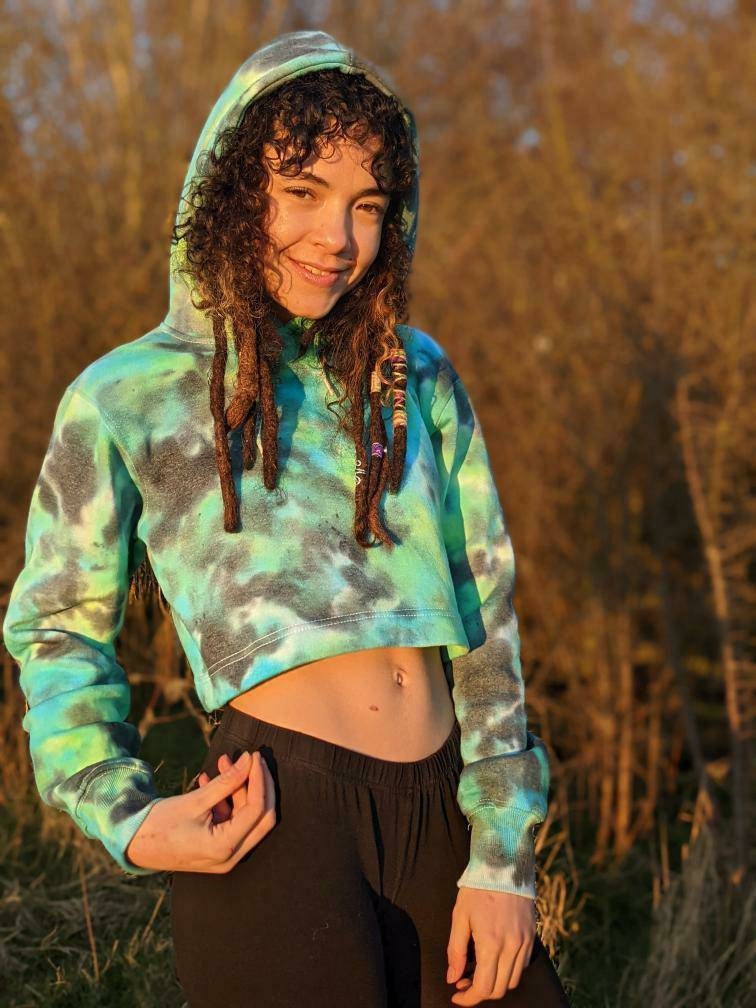 Green Tie Dye Cropped Hoodie Blue Green Tie Dye Crop Hoodie | Etsy