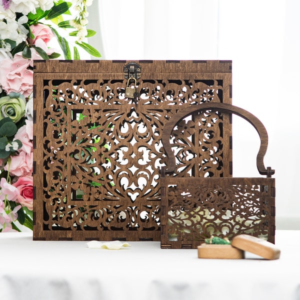 Caja para tarjetas de boda y cesta para pétalos de niña de las flores, hucha de madera, soporte para regalos de invitados