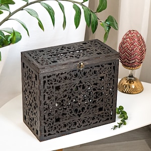 Maßgeschneiderte Box, Hochzeitsdekoration, gravierte Kartenbox für Hochzeit, Hochzeitsumschlagbox, schwarze Kartenbox für Hochzeit, hölzerne Erinnerungsbox