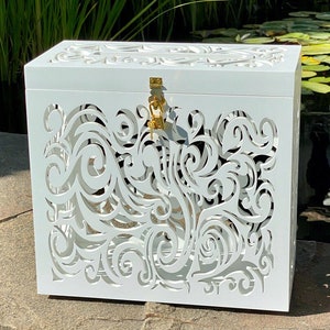 Weiße rustikale Hochzeit Erinnerungsbox mit Schlitz Benutzerdefinierte Karte Box Personalisierte Hochzeitsdeko Weiße Hochzeitsdeko