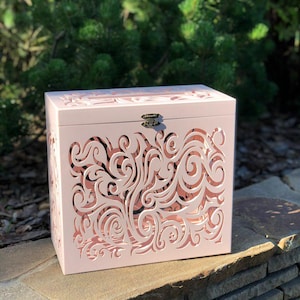 Caixa de cartão gravada em madeira coral para casamento, porta-cartões de casamento em madeira, caixa de lembrança personalizada, decoração de casamento