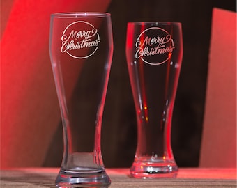 Juego de vasos de cerveza personalizados con caja de madera grabada: regalo para padrinos de boda