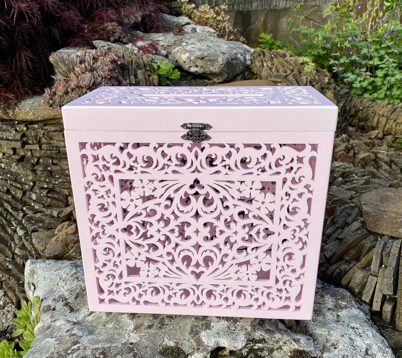 Pink Mint Wedding Card Box With Lock, Wedding box for cards, Wedding post box, rustic wedding
