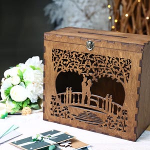 Caixa de madeira para cartões de casamento com fechadura – Cofrinho personalizado para recepção, caixa de correio rústica para cartões e envelopes
