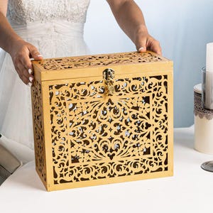 Goldhochzeitskartenbox mit Schloss - Eleganter Hochzeitskartenhalter & Sicherer Briefkasten