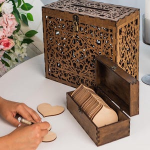 Livre d'or de mariage avec cartes coeurs en bois, boîte de cartes de mariage alternative, livre d'or de mariage en bois personnalisé, boîte de mariage rustique