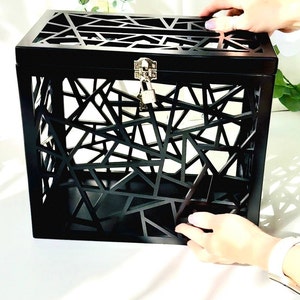 Caixa de cartões e presentes para casamento, caixa de dinheiro para casamento com fechadura e fenda, casamento gótico preto de Halloween