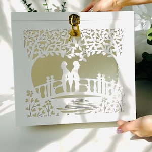 Caixa de cartão de casamento para meninas, casal de noivas, casamento LGBT, caixa de dinheiro para casamento, decoração de casamento branca