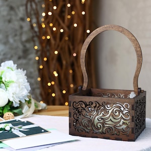 Cesta rústica de madera para niña de las flores, cesta para lanzar pétalos de boda, cesta decorativa para novia