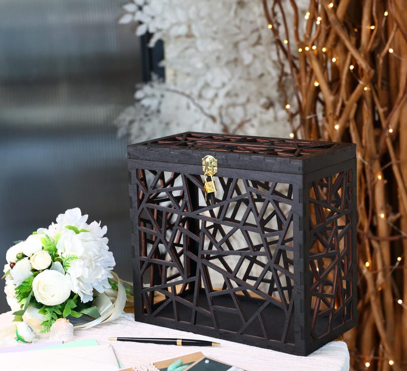 Black Wedding Card Box With Lock: Gothic Romance Decor, Petal Basket - Etsy