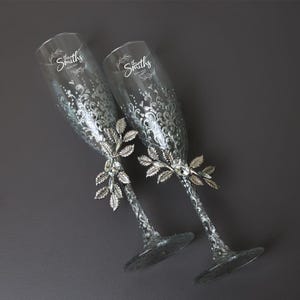 Wedding Champagne Flutes Set of 2, Personalized Engraving Toasting glasses, Gifts for couple, Wedding gift anniversary