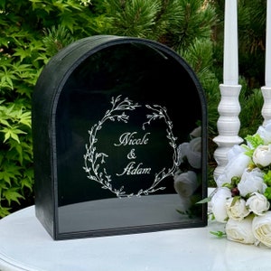 Caja de sobre de boda con arco negro, contenedor para deseos, caja de boda personalizada, caja de bienvenida de boda, caja para tarjetas y regalos