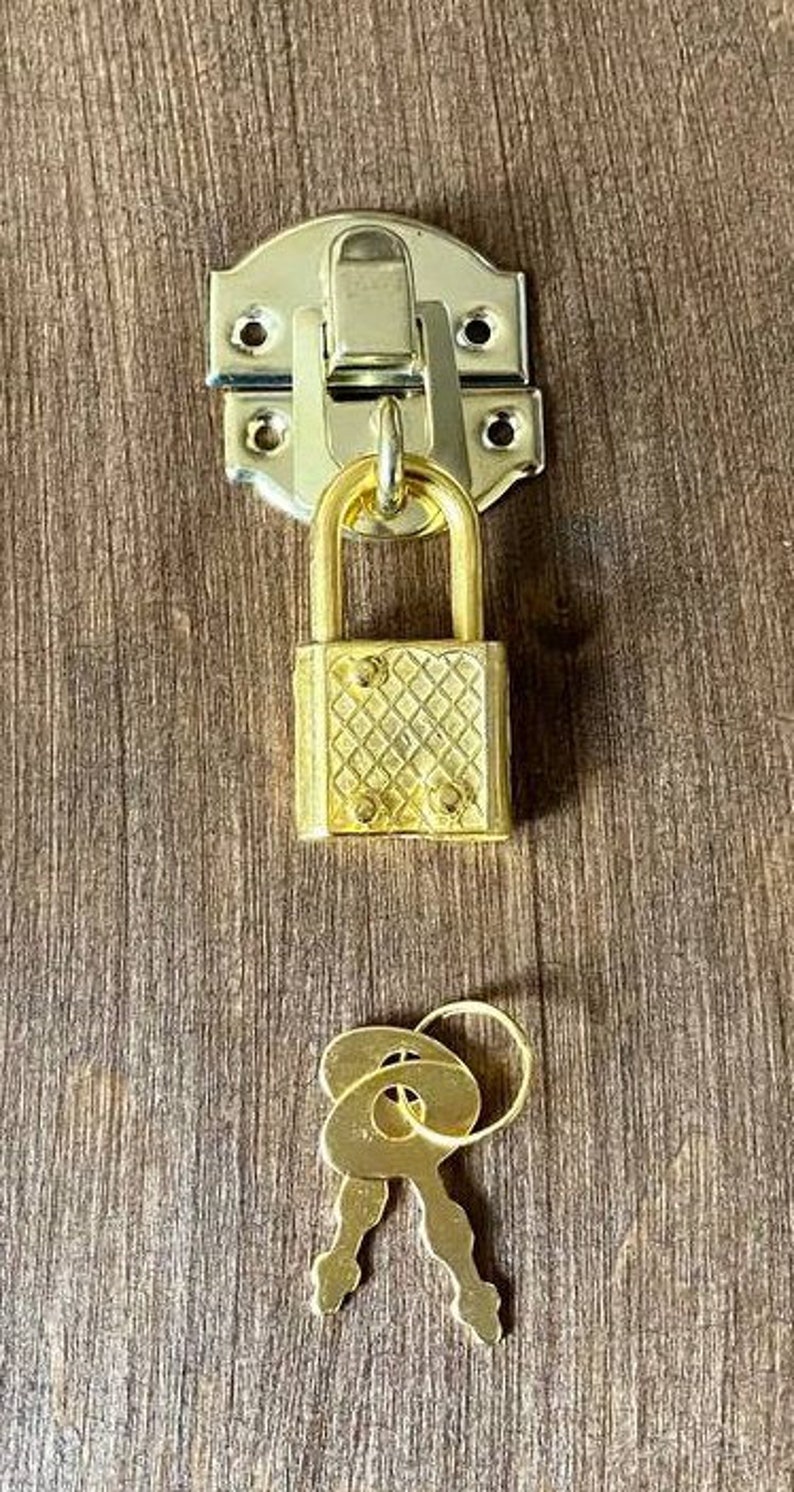 Locks with key for wooden box, backpack honeymoon traveling, Golden lock Silver lock Old brass lock image 3